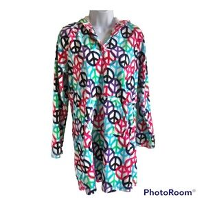 So Sweatshirt Loungewear Size M Long Sleeve Pouch Pocket Snap Front Peace Signs